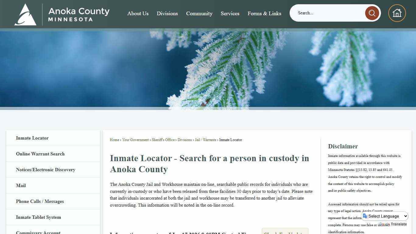 Inmate Locator - Search for a person in custody in Anoka County | Anoka County, MN - Official Website